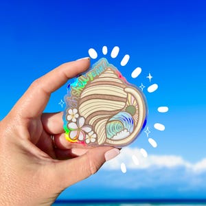 Vinyl Holographic Sticker | Oh Shell Yeah | Surf art | Watercolour and digital | UV and Waterproof
