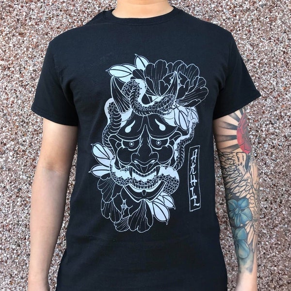 Hannya Snake Shirt, Tattoo Shirt, Graphic Tee, T-Shirt, Screen Printed Shirt, Black T-Shirt
