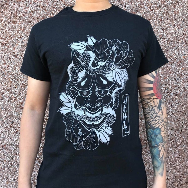 Hannya Schlange Shirt, Tattoo Shirt, Grafik-t-Shirt, T-Shirt, Siebdruck Shirt, schwarze T-Shirt