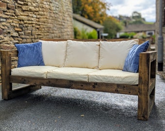 Solid Wood Garden Sofa - 3 Seat (Rustic/Industrial/chair/lounger/table/sunbed/patio-set/garden-furniture)