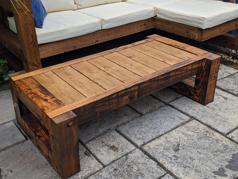 Solid Wood Garden Coffee Table Rustic/Industrial/chair/lounger/table/sunbed/patio-set/garden-furniture Without Cushions