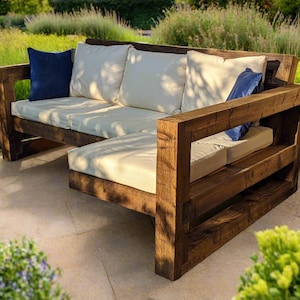 Solid Wood Garden L Sofa - 3 seat (Rustic/Industrial/chair/lounger/table/sunbed/patio-set/garden-furniture)