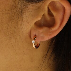Mono pendiente de moda en plata 925 - placa de oro rosa - zircone brillante - pendientes de aro
