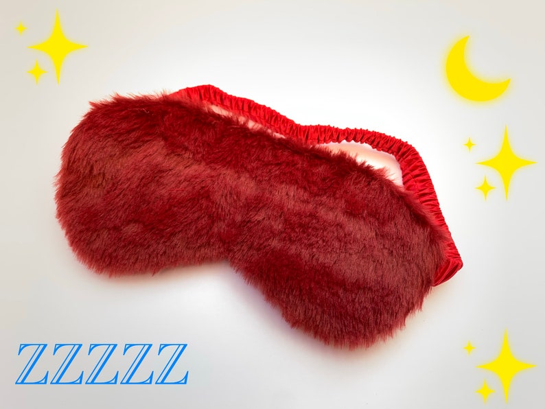 Plush Fluffy Sultry Red Vegan Silk Sleeping Eye Mask Minimalist Glam Style