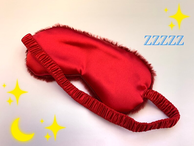 Plush Fluffy Sultry Red Vegan Silk Sleeping Eye Mask Minimalist Glam Style