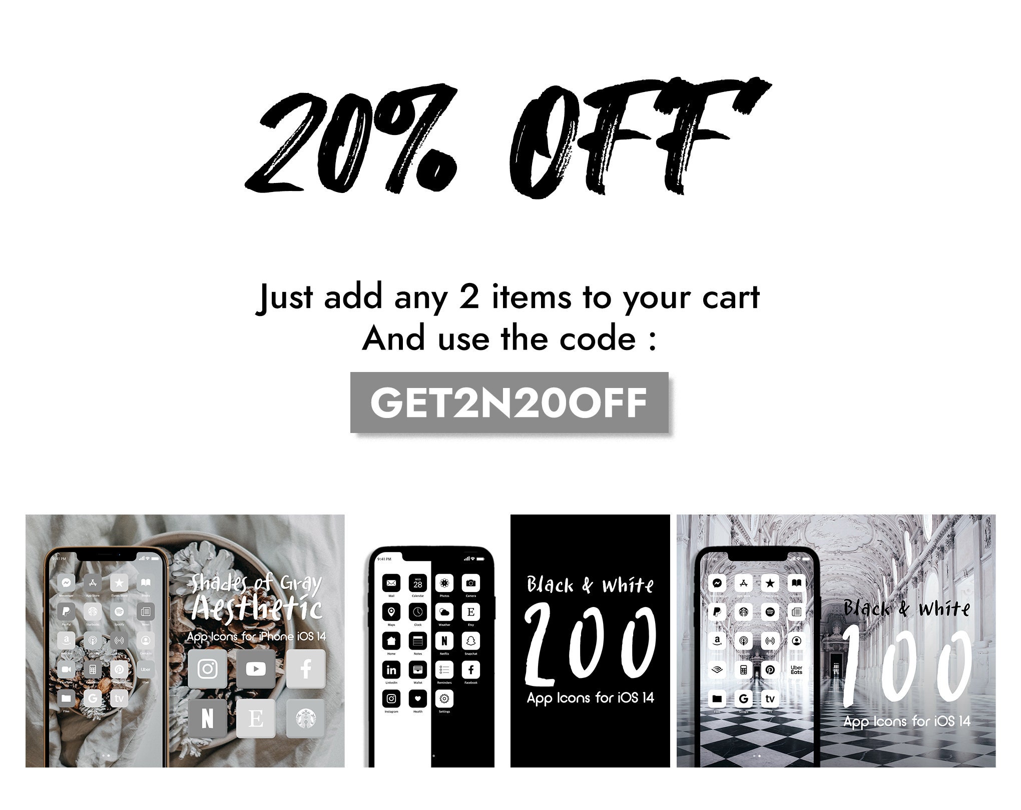 Black Aesthetic iOS 14 App Icon Dark Theme iPhone Icons Etsy