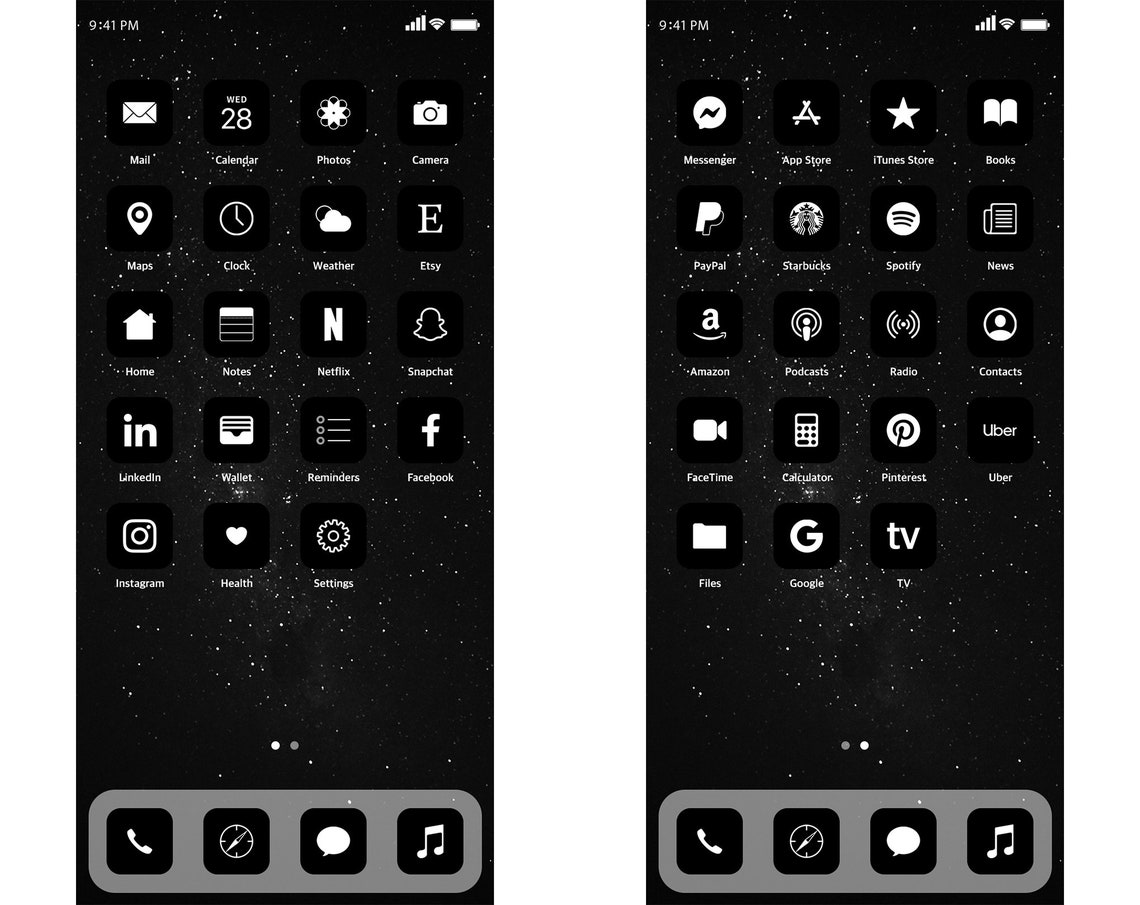 Black Aesthetic iOS 14 App Icon Dark Theme iPhone Icons Etsy