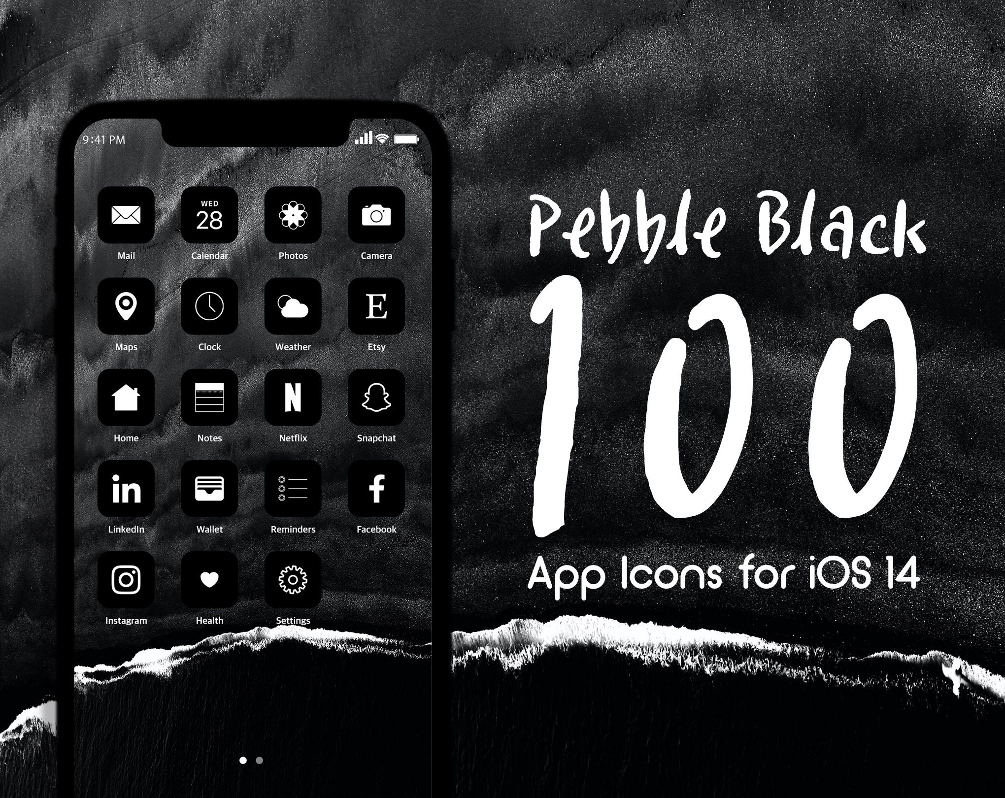 Black Aesthetic 100 Iphone Ios 14 App Icons Dark Theme Etsy