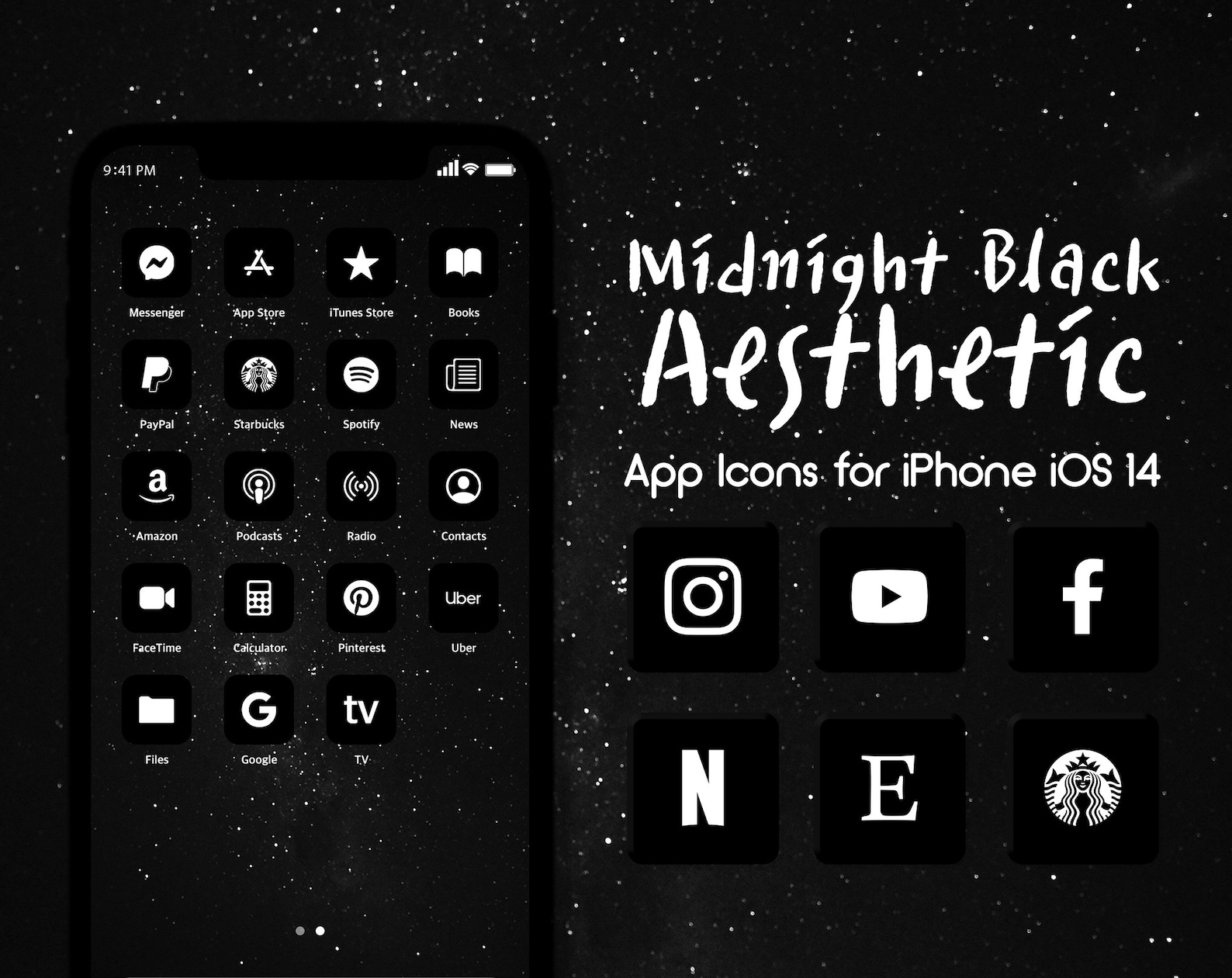 Black Aesthetic iOS 14 App Icon Dark Theme iPhone Icons Etsy