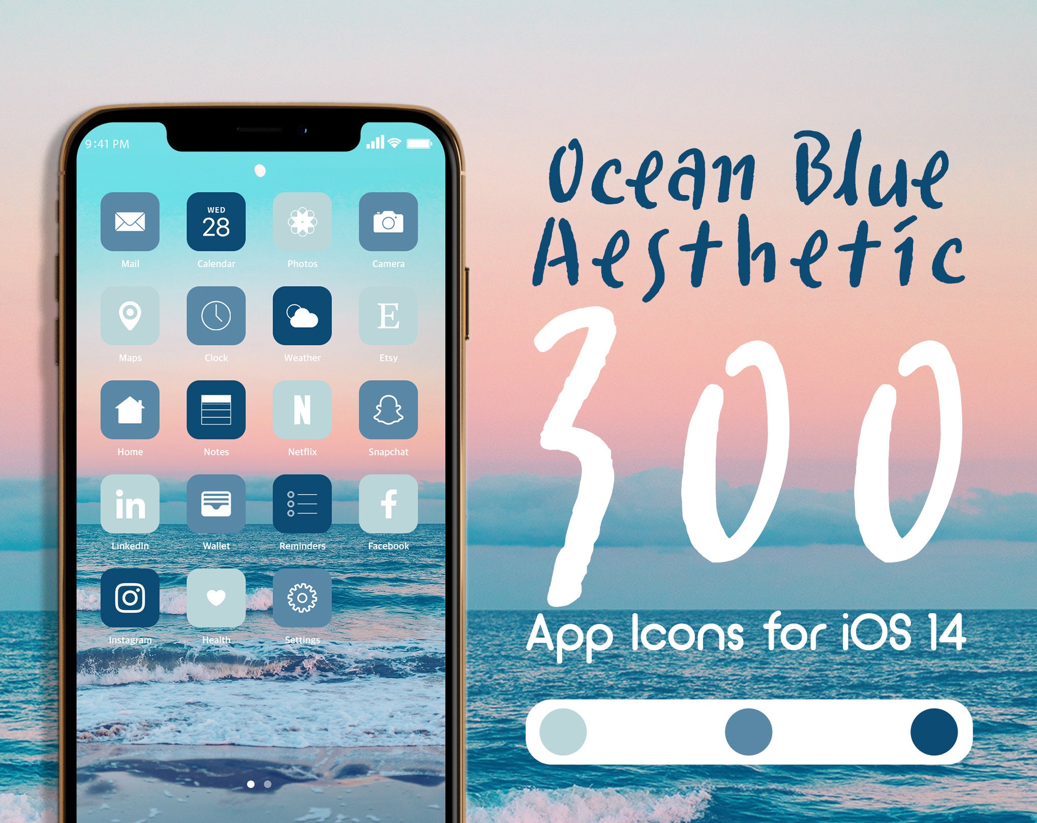 Ocean Blue Aesthetic 300 Iphone App Icons For Ios 14 Icon Etsy Ocean Blue Aesthetic 300 Iphone App Icons For Ios 14 Icon Etsy