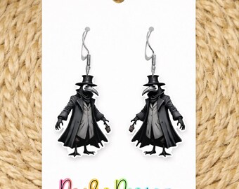 Plague Doctor Goose Dangle Earrings, Unique Bird Jewellery