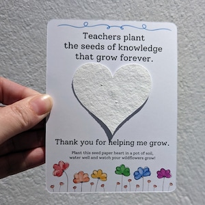Heart shaped seeded wildflower paper teacher or teaching assistant gift, floral gift, teacher present, gift card, seed paper, unique gift,