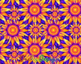 Retro Sunflower Seamless Pattern, Bright Floral Design (Digital Download)