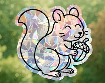 Squirrel Suncatcher: Removable Rainbow Animal Window Cling