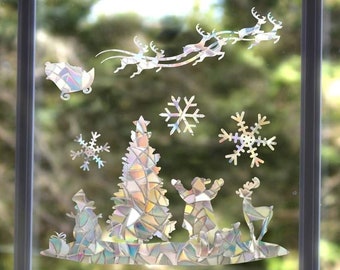 Christmas Rainbow Suncatcher Raamstickers: sticker winters tafereel
