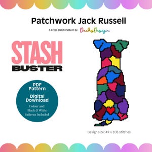 Stash Buster Patchwork Jack Russell Cross Stitch Pattern: Designed for 14 count aida