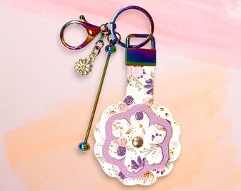 Llavero floral único – Llavero de piel sintética