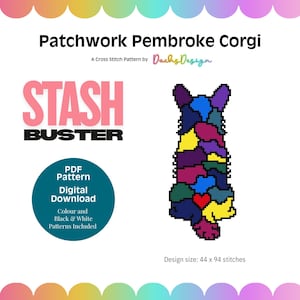 Stash Buster Patchwork Pembroke Corgi Cross Stitch Pattern: Designed for 14 count aida