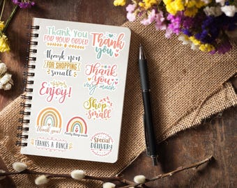 Small Business Thank You Stickers, sticker sheets, stickers for packaging, shop small stickers, small biz supplies, handmade stickers