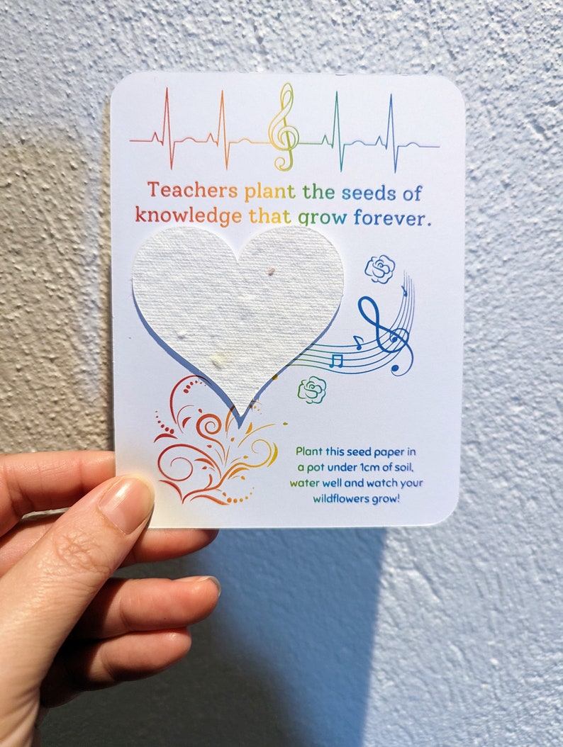 Heart shaped seeded wildflower paper teacher or teaching Rainbow music