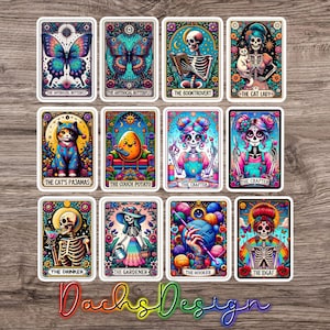 Autocollants de carte de tarot, autocollant de dame de chat, autocollants de noyau de cottage, le lecteur, cadeau de Noël de dame de chat, cadeau pour l'amant de tarot, tarot de jardinier