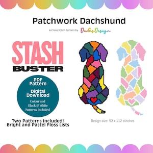 Stash Buster Patchwork Dachshund Sitting Cross Stitch Pattern: Designed for 14 count aida