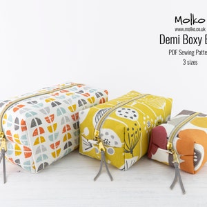 Demi Boxy Bag PDF Sewing Pattern / Sewing Tutorial / Boxy Zipper Pouch / Cosmetic Bag / 3 Sizes / DIY Craft / Instant Download / Project Bag