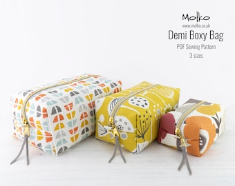 Demi Boxy Bag PDF Sewing Pattern / Sewing Tutorial / Boxy Zipper Pouch / Cosmetic Bag / 3 Sizes / DIY Craft / Instant Download / Project Bag