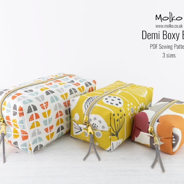 Demi Boxy Bag PDF Sewing Pattern / Sewing Tutorial / Boxy Zipper Pouch / Cosmetic Bag / 3 Sizes / DIY Craft / Instant Download / Project Bag