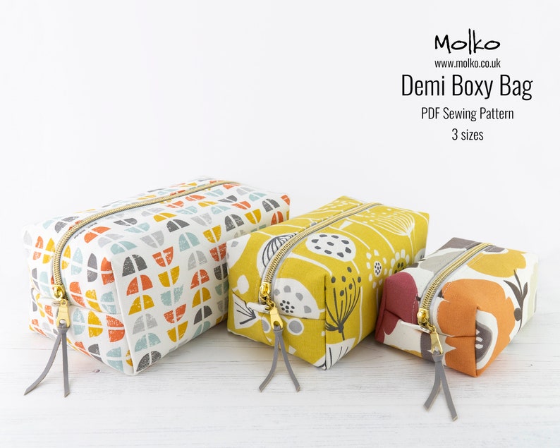 Demi Boxy Bag PDF Sewing Pattern / Sewing Tutorial / Boxy Zipper Pouch / Cosmetic Bag / 3 Sizes / DIY Craft / Instant Download / Project Bag image 1