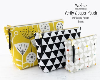 Verity Zipper Pouch PDF Sewing Pattern / Sewing Tutorial / Toiletry Bag / Cosmetic Bag / 3 Sizes / DIY / Instant Download / Project Pouch