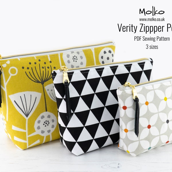 Verity Zipper Pouch PDF Sewing Pattern / Sewing Tutorial / Toiletry Bag / Cosmetic Bag / 3 Sizes / DIY / Instant Download / Project Pouch