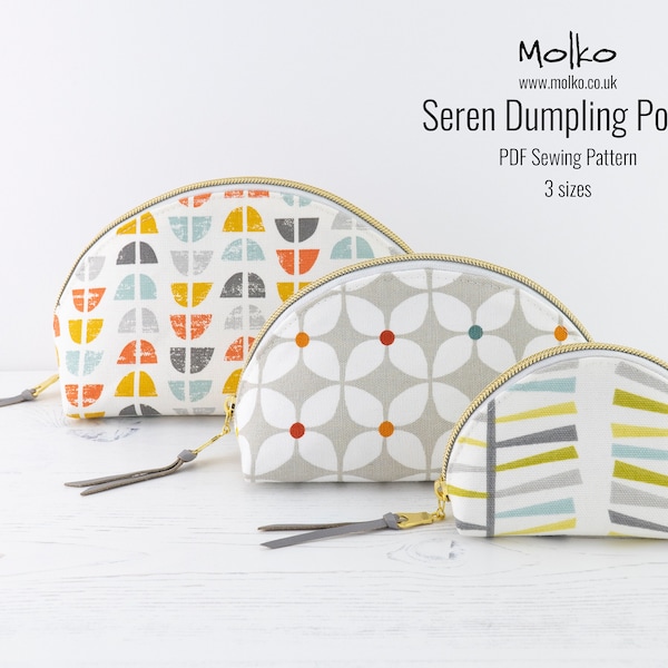 Seren Dumpling Pouch PDF Patrón de costura / Tutorial de costura / Dumpling Zipper Pouch / Cosmetic Bag / 3 Sizes / DIY Craft / Instant Download /