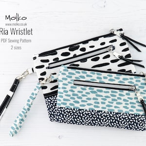 Ria Wristlet PDF Patrón de costura / Tutorial de costura / Bolsa con cremallera / Bolso clutch con cremallera / 2 tamaños / Manualidades DIY / Descarga instantánea / Patrón de bolso