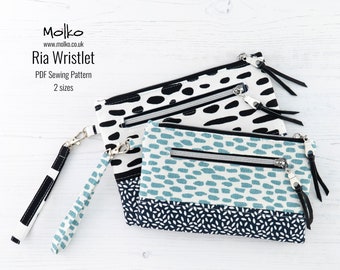 Ria Wristlet PDF Sewing Pattern / Sewing Tutorial / Zipper Pouch / Zipped Clutch Bag / 2 Size / DIY Craft / Instant Download / Purse Pattern