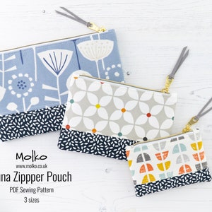 Luna Zipper Pouch PDF Sewing Pattern / Sewing Tutorial / Project Bag / Zipper Purse / Cosmetic Bag / 3 Sizes / DIY Craft / Instant Download