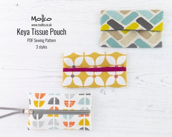 Keya Tissue Pouch PDF Sewing Pattern / Sewing Tutorial / Zipped Tissue Pouch / Travel Tissue Holder / 3 Style / DIY Craft / Instant Download