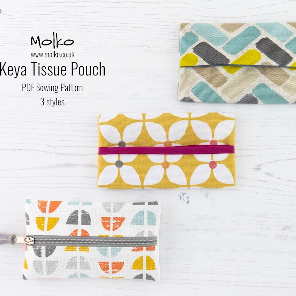Keya Tissue Pouch PDF Patron de couture / Tutoriel de couture / Pochette de tissu zippée / Porte-mouchoir de voyage / 3 Style / DIY Craft / Téléchargement instantané