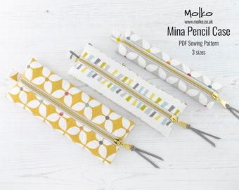 Mina Pencil Case PDF Sewing Pattern / Sewing Tutorial / Flat Zipper Pouch / Cosmetic Bag / 3 Sizes / DIY / Instant Download / Project Bag