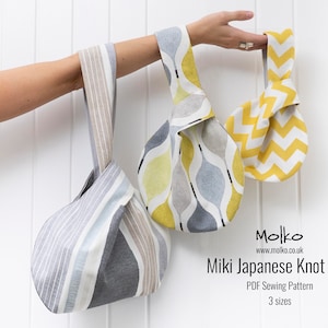 Miki Japanese Knot Bag PDF Sewing Pattern / Sewing Tutorial / 3 Sizes / DIY Craft / Instant Download / Easy Sewing Project / Knitting Bag