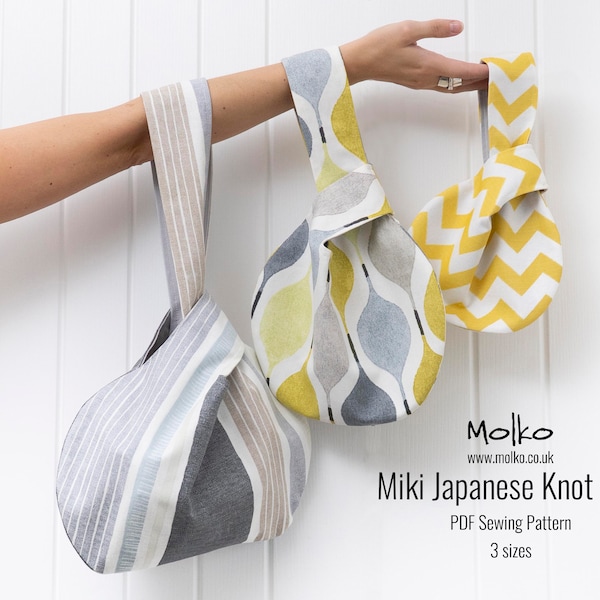 Miki Japanese Knot Bag PDF Patron de Couture / Tutoriel de Couture / 3 Tailles / DIY Craft / Téléchargement Instantané / Projet de Couture Facile / Sac à Tricoter