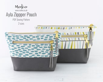 Ayla Zipper Pouch PDF Sewing Pattern / Sewing Tutorial / Toiletry Bag / Cosmetic Bag / 2 Size / DIY Craft / Instant Download / Project Pouch