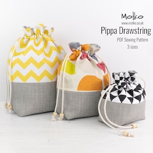 Pippa Drawstring Bag PDF Sewing Pattern / Sewing Tutorial / Knitting Bag Pattern / 3 Sizes / DIY / Instant Download / Easy Sewing Project