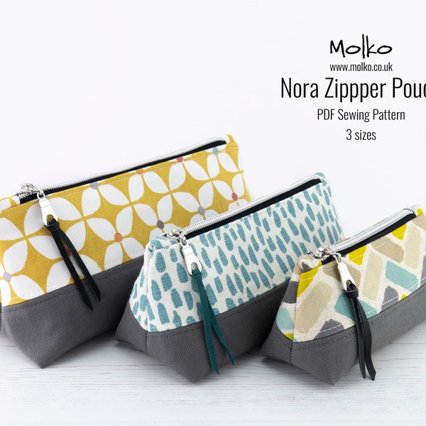 Nora Zipper Pouch PDF Sewing Pattern / Sewing Tutorial / Toiletry Bag / Cosmetic Bag / 3 Size / DIY Craft / Instant Download / Project Pouch