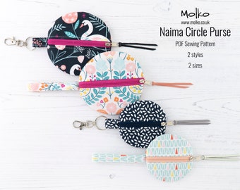 Naima Circle Coin Purse PDF Patrón de costura / Monedero llavero / Tutorial de costura / Bolsa con cremallera / Estilos de 2 tamaños / Manualidades DIY / Descarga instantánea