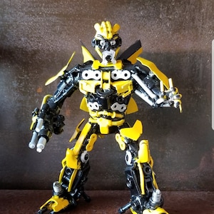 Bumblebee Inspired Recycled Metal Statue,Handpainted Scrap Steel Sculpture,Transformers Inspired.Made from Nuts,Bolts,Bits and Pieces.