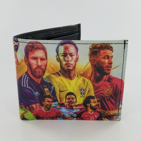 Soccer Superstars Bifold Leather Wallet,Genuine Handcrafted Wallet.Fully Laserprinted,Unisex Unique Gifts.