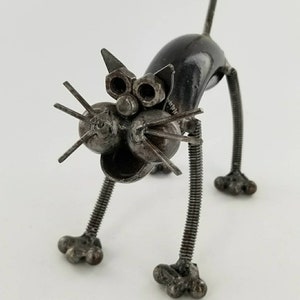 Recycled Metal Cat Statue,Handwelded Steel Scrap Sculpture.Cartoon Inspired,Made from Nuts,Bolts,Bits and Pieces