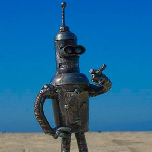 Recycled Bender Futurama Cartoon Inspired Handmade Metal Art Statue.Cigar Pose.Made from Nuts,Bolts,Bits and Pieces