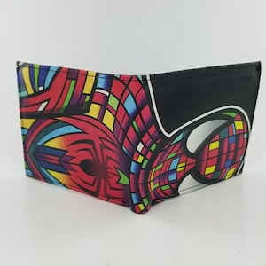 Superhero Leather Bifold Wallet,Genuine Handmade Multicolored Abstract Painting Design.Fully Laserprinted